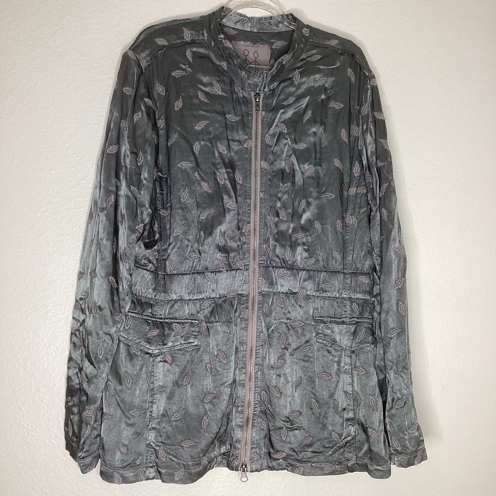Johnny Was Bordi Satin Jacket Grey Embroidered Med